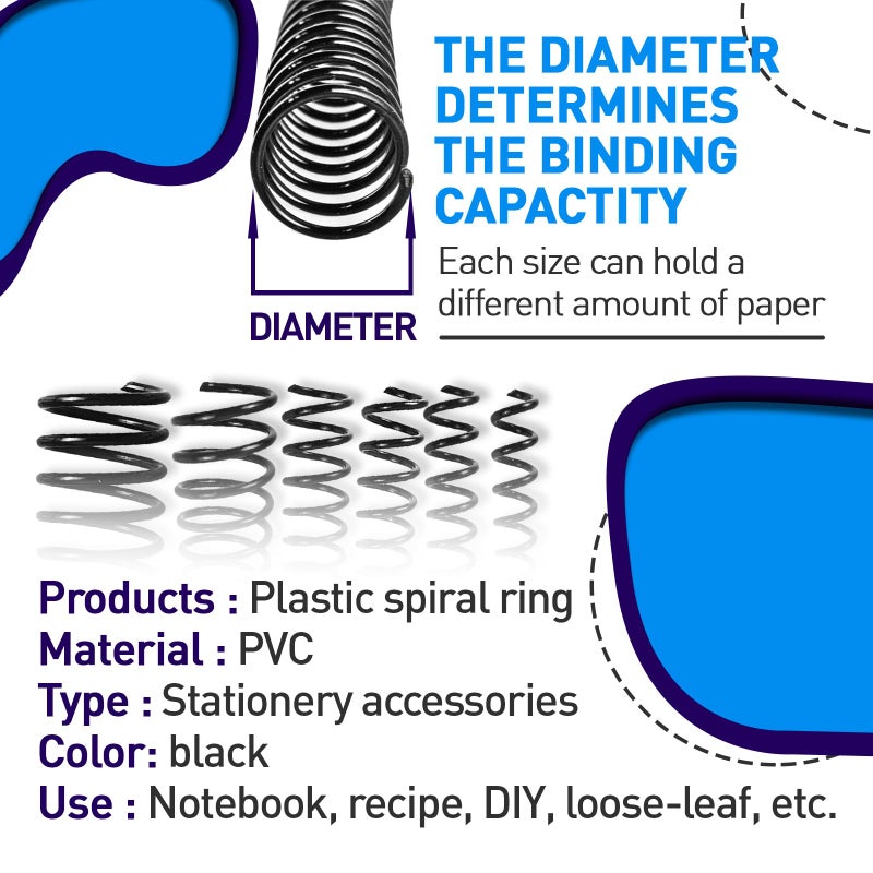 KOTESLLOE 150 Pack Spiral Binding Coils, 4:1 Pitch Plastic Binding Coils Kit, 6 Different Sizes Spiral Binding Coils 1/4"", 5/16"", 3/8"", 1/2"", 5/8"", 3/4"", Black Spiral Binding Coils - Image 3